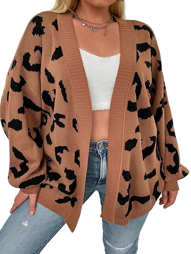 Salierart Cardigan Sweaters for Women Loose V Neck Leopard